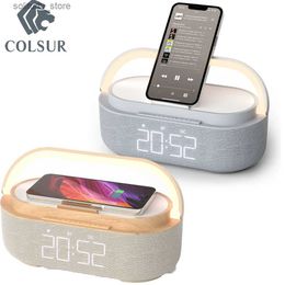 Portable Speakers New wireless charger 15W portable digital FM alarm clock Bluetooth speaker wireless touch night light dual bed subwoofer Q240328