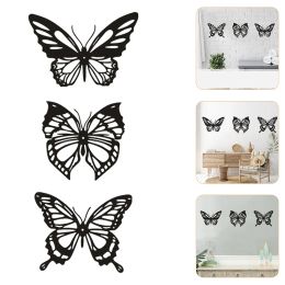 Gates 3 Pcs Hollow Iron Butterfly Butterflies Wall Decal Hanging Decor Sticker Gold Girl Background