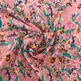 Fabric 1 Metre 100% Mulberry Silk 16 momme Crepe Silk Fabric Pink Flowers Printed 130cm 51" wide by the yard XX030