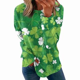 Women's Hoodies Sweatshirts Womens T Shirt Clovers Print Women Fashion Round Neck T-shirts Long Sleeve Tops Tees St Patricks Day 24328