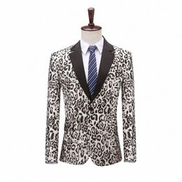 shenrun Men Blazers Fi Slim Fit Jackets Jacquard Leopard Pattern Casual Suit Jacket Wedding Party Prom Stage Costume Singer i2K9#