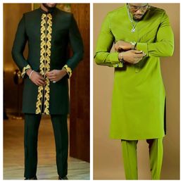 Mens Social Suits Set of 2 Mens Crewneck Long Sleeves Solid Color Paneled Shirts Festival Party African Ethnic Style M-4XL 240313