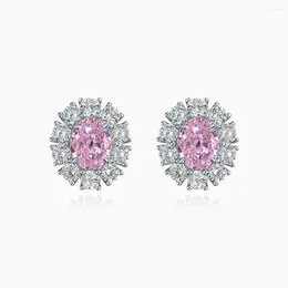 Stud Earrings Shipei Jewelry 925 Silver 2 Carat High Carbon Diamond For Women's Grade Feel Flower Cut Pink Egg Shape