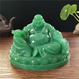 Sculptures Chinese Feng Shui Laughing Buddha Statue Manmade Jade Stone Ornaments Big Maitreya Buddha Sculpture Figurines Home Decoration