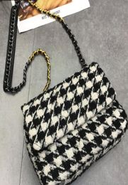 NEW Designer Wallet Purse Fashion Winter Style Patchwork Colour High Quality Houndstooth Cloth Preparation Tweed Women Chain Flap B9591585