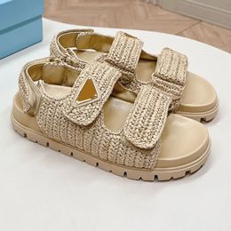 Sandals Designer Woman Crochet Black Platform Wedges Straw Flatform Summer Flat Comfort Mule Beach Pool Two Straps