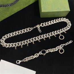 Full Diamond Letter Pendant Necklace Double Letters Metal Chain Bracelets Ladies Anniversaries Rhinestone Pendants Bracelet With G260M