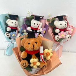 Decorative Flowers Graduation Flower Bouquet Kawaii Bear Crochet Knitted Puff For Birthday Friendship Gifts Party Decor