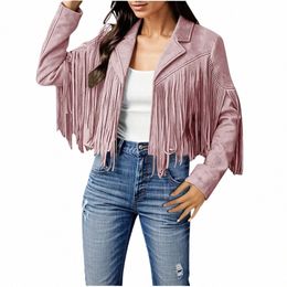 fi Tassel Motorcycle Cropped Coats Women Fringe Faux Suede Leather Jackets Autumn Stylish Thin Coat For Woman Ropa De Mujer 70NO#