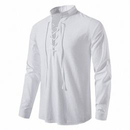 new Men's Casual Blouse Cott Linen Shirt Tops Lg Sleeve Tee Shirt Spring Autumn Slanted Placket Vintage Yoga Shirts h7ut#