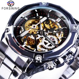 Forsining 2018 New Original Design Golden Gear Movement Luminous Skeleton Mens Automatic Sport Wrist Watches Top Brand Luxury2618