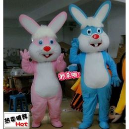 Mascot Costumes New Adult Both Blue and Pink Easter Bunny Rabbit Cartoon Plush Christmas Fancy Dress Halloween Mascot Costume