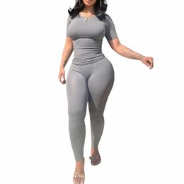 lounge Wear Ribbed Casual 2 Piece Summer Shorts Set For Women Sleeve Top+Elastic Leggings Outfits z8M9#