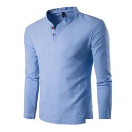 Men'S T-Shirts Button T Shirt Men Slim Fit Long Sleeve Shirts Solid T-Shirt Linen Tee Casual Top Blouse Drop Delivery Apparel Clothing Dhi3X