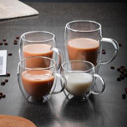 Mugs Double Wall Glass Cup Heat-Resistant Milk Whiskey Tea Beer Transparent Espresso Coffee Drinkware Cups Drinking Glasses321Z