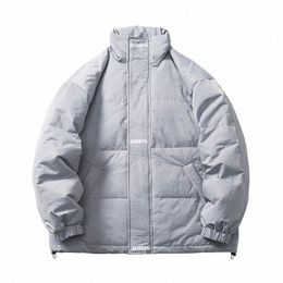 rib Sleeve LOGO Standing Collar Down jacket 2023 Men's Winter Japanese Retro Warm Casual Loose White Duck Down Oversize Parkas f5Hg#