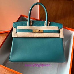 Hremms Birkks High end Genuine leather Handbag for women New Swift with crocodile bag quality hand wax thread All steel hardware handbag Original 1:1 with real logo box