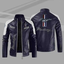 Men's Leather Faux Leather Leather Jacket Mustang Men Winter Fleece Motorcycle PU Leahter Jacket Male Stand Collar Casual Windbreaker Ropa De Hombre S 240330