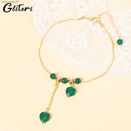 Anklets GEITERI Green Natural Stone Pendant Necklace Suitable for Women Golden Snake Chain Foot Chain Charming Jewelry Bijoux 2023L2403