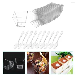 Disposable Cups Straws 25/50 Sets Plastic Dessert Square Trapezoid Ice Cream Pudding Jelly Appetiser Bowl Food Container