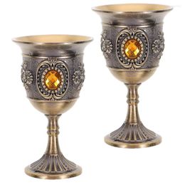 Wine Glasses 2 Pcs Metal Goblet Cup For Table Household European Decor Drinks Retro Stainless Steel