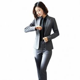 two Piece Set Women Busin Suits Black And Grey Elegant Office Lady Work Formal Pants Suits Female Autumn Winter Clothes 2023 a296#