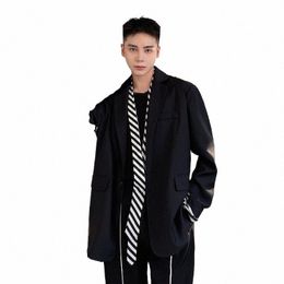 striped Splice Design Blazer Men Streetwear Fi Hip Hop Dance Detachable Tie Loose Casual Suit Coat Man Blazers Jackets h5c4#