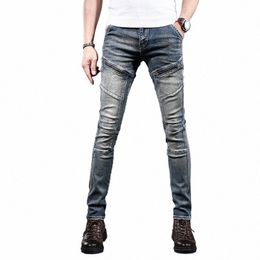 fi 2023 wed Vintage Hip-Hop Style Zipper design Korean Luxury Clothing Slim Fit Pants Stretch Biker Cowboy Jeans for Men S2D1#