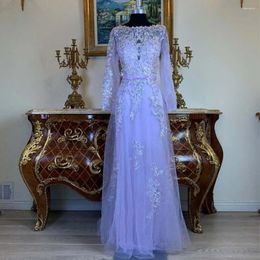 Party Dresses Modern Light Purple Long Sleeves Lace Applique Evening Custom Made Formal Grown 2024 Rode De Morrie