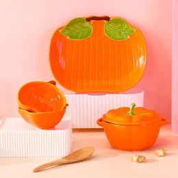 Bowls Creative Cartoon Pumpkin Shaped Ceramic Salad Bowl Soup Family Fruit Snack Plate Kitchen Utensils Accessories