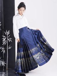 Work Dresses Miiiix Spring/Summer Chinese Button White Top Weaving Gold Makeup Flower Handmade Pleated Horse Face Skirt Set Of Two