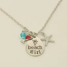 Pendant Necklaces Beach Necklace "Beach Girl"Beach Jewelry Bulk Tropical Charms Life Keychain Ocean Sun Starfish Bracelet Adjustable