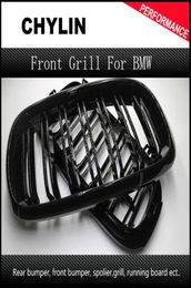 2PCS X5 X6 ABS Framed Dual Slat Grill Front Kidney Grille Fit for BMW F15 F16 Bumper with M Emblem Gloss Black 2015 20165177121