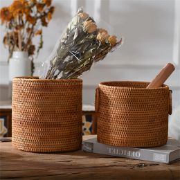 Baskets Handwoven Rattan Wicker Flower Basket Fruit Tea Snack Bread Basket Cosmetic Storage Box Bin Table Living Room Home Decoration