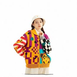 bebobss Women's Zip-up Cardigan Jackets Winter Thick Warm Indie Avant-garde Design Carto Female Knitted Sweater Coat Outwear m9rv#