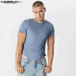 Men's T-Shirts 2023 Men Bodysuits Solid Color O-neck Short Sleeve Streetwear Fitness T Shirt Men Rompers Fashion Casual Bodysuit S-5XL24328