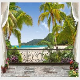 Wallpapers Milofi3D Stereo Window Seaside Landscape Background Wall Decoration Painting Wallpaper Mural