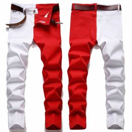 brand Red Black Stitching Men Jeans Autumn Winter New Slim Skinny Stretch Street Hip Hop Male Elastic Denim Pants 28-40 S0me#