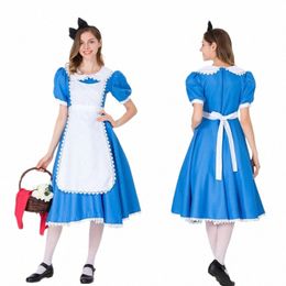 halen Exquisite Embroidery Comfortable and Soft Alice Anime Maid Dr Japanese Blue Maid White Lace Performance Dr 83jW#