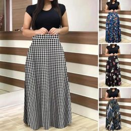 Casual Dresses Floral Print Dress Maxi With Short Sleeves A-line Silhouette High Waist For Summer Dating Commuting Travel