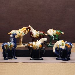 Miniatures Tang Sancai Glazed Exquisite War Horse Figurine Figurine,Ancient Porcelain Unearthed in Imitation Museum Sculptures Home Decor