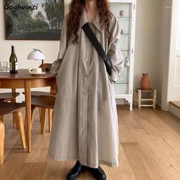 Casual Dresses Maxi Women Fashion Office Lady Vintage Ulzzang Baggy Long Sleeve Vestidos De Mujer All-match Classic Temperament