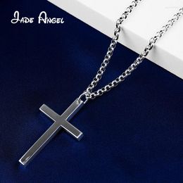 Pendants Jade Angel Sterling Silver Cross Pendant With 925 Chain Necklace Fashion Classic For Men Women Christian Jewelry