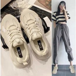 Casual Shoes Women Sneakers Mesh Breathable Thick Bottom 2024 Fashion Simple Solid Colour All-match Womens Spring And Autumn