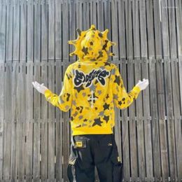 Men's Hoodies Cartoon Skull 3D Digital Print Hooded Sweatshirt Spliced Long-sleeved Fashion Retro Youth Trend Zipper Loose Cardigan Ins Top