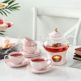 Teaware Sets Nordic Marbled Ceramic Flower Teapot English Afternoon Tea Coffee Cup Saucer Set Heating Home