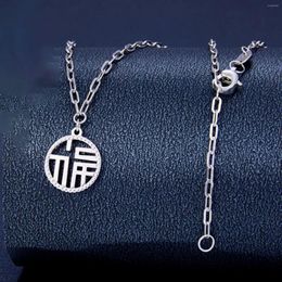 Chains Real Pure Platinum 950 Chain Women Lucky Round Fu Square Cable Link Necklace 3.27-3.39g