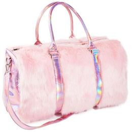 Evening Bags Soft Rainbow Handbags Faux Fur Women Tote Large Capacity Laser Symphony Pink Shoulder Boston Bag HIgh Quality2342