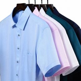 men's Regular-fit Shirts Short Sleeve Stretch Easy Care Formal Busin Blue Office Working Wear No Ir Solid Social Dr Tops K3e2#
