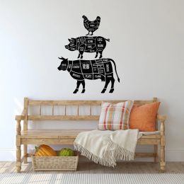 Stickers Cuts of Meat Cow Pork Chicken Wall Decal Vinyl Butcher Chart Wall Sticker Farm Animals Decor Gift Chef Kitchen Wall Decor B537